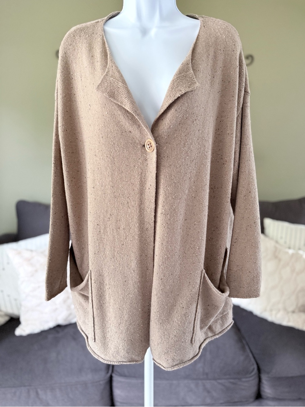 Cozy Textured Single-Button Cardigan in Camel